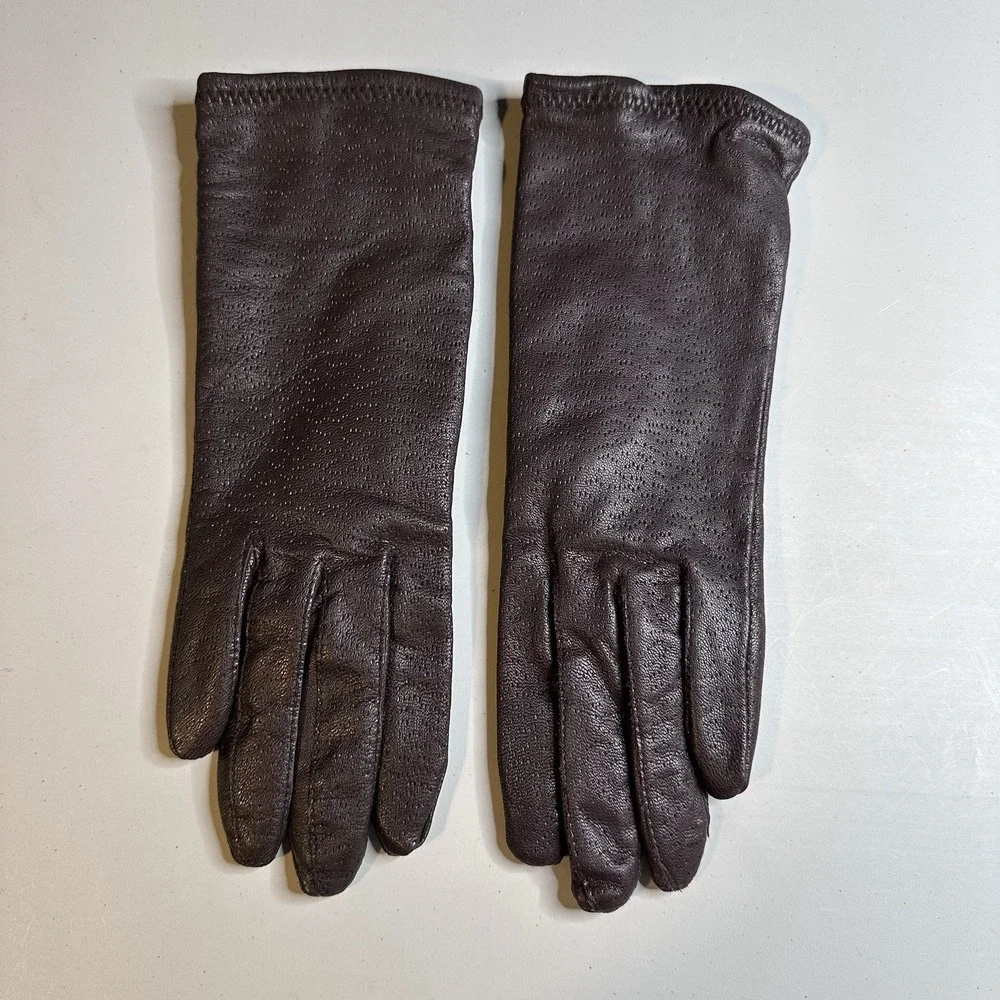 Vintage dark brown genuine leather women's driving gloves Size medium